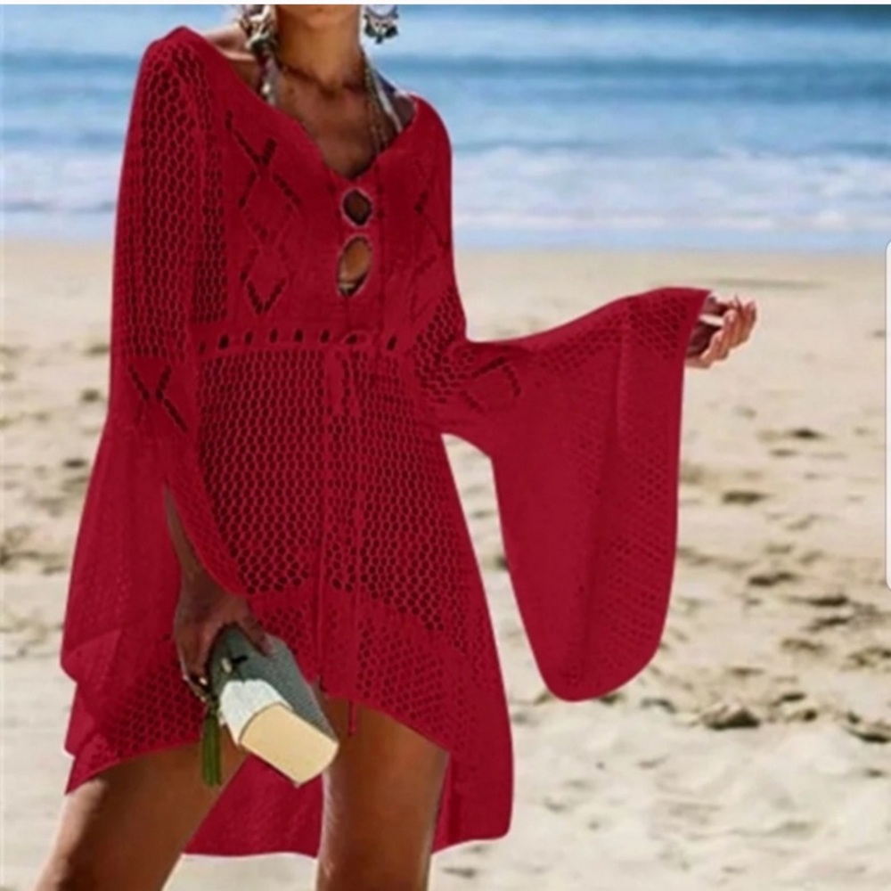 Crochet Red Bathing Suit Coverup